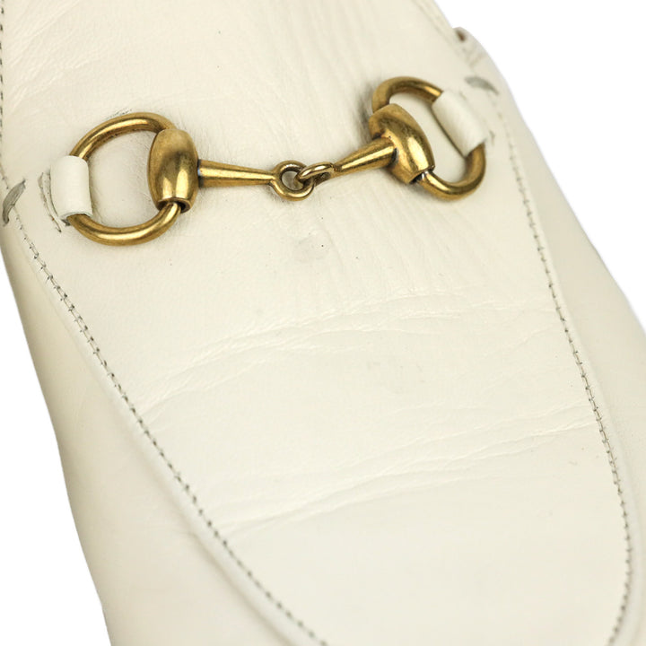 Gucci White Leather Horsebit Princetown Slipper