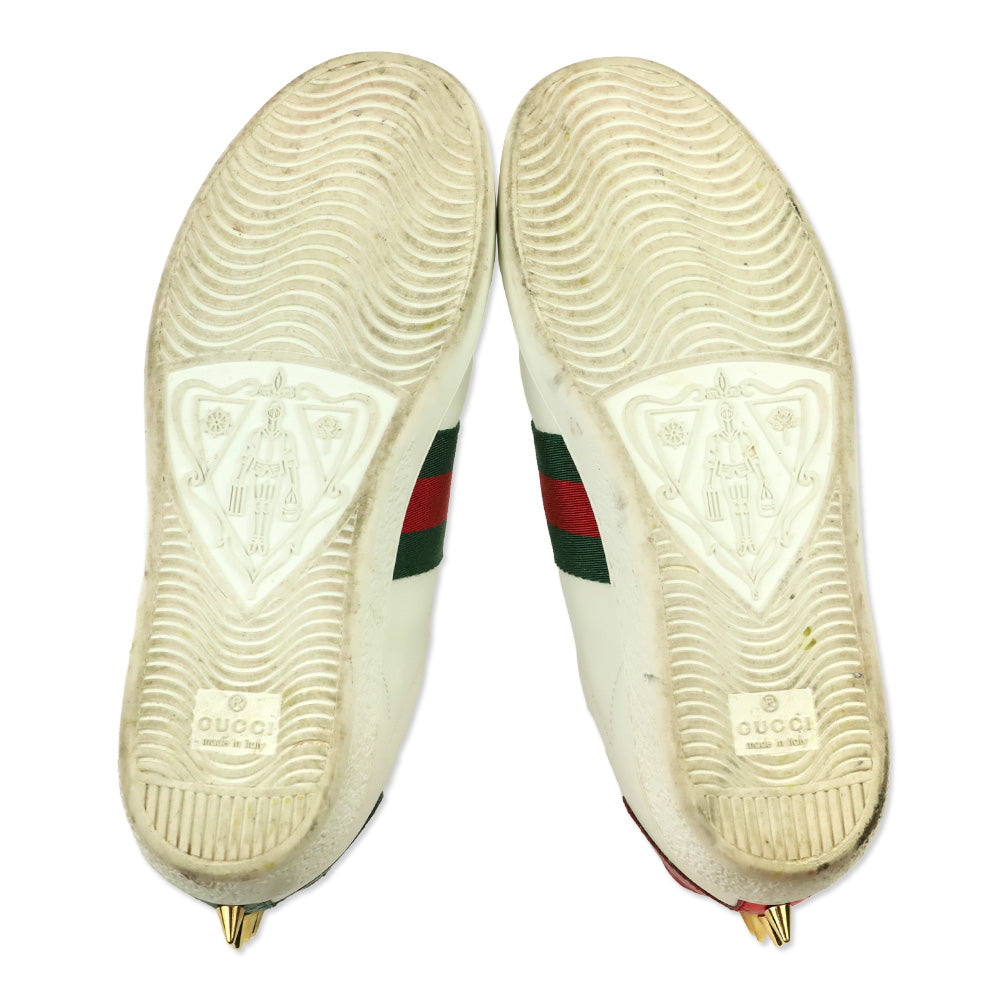 Gucci White Leather Web Ace Faux Pearl Studded Low-Top Sneakers