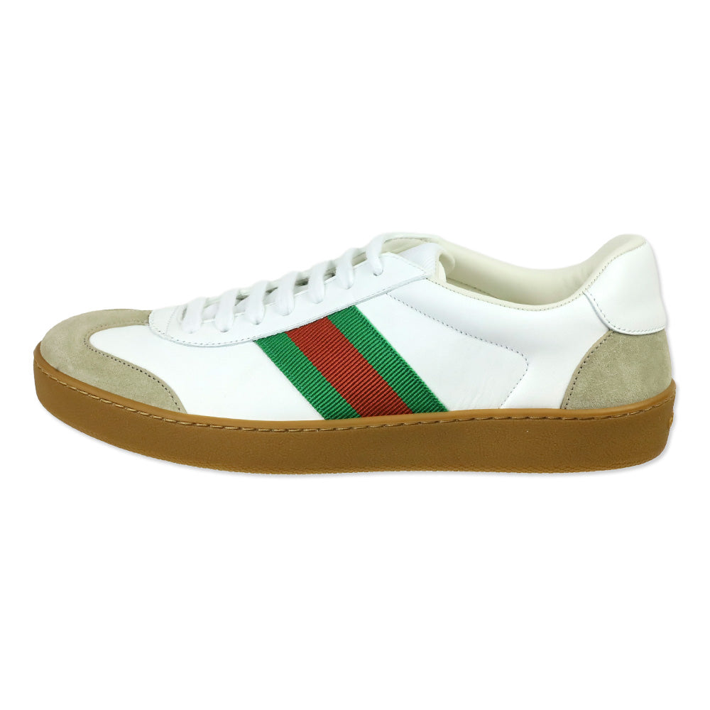 Gucci White Leather Web Stripe Gum Sole Sneakers