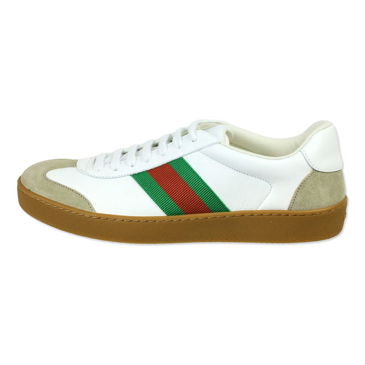 Gucci White Leather Web Stripe Gum Sole Sneakers