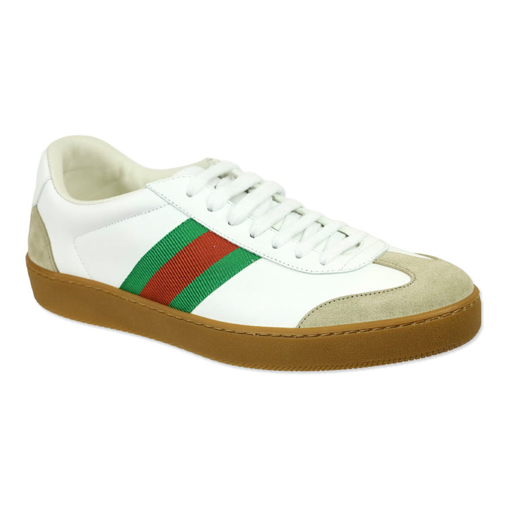 Gucci White Leather Web Stripe Gum Sole Sneakers