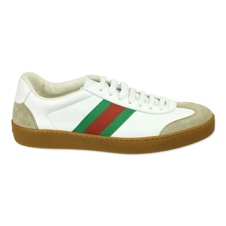 Gucci White Leather Web Stripe Gum Sole Sneakers