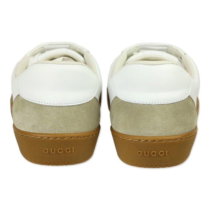 Gucci White Leather Web Stripe Gum Sole Sneakers