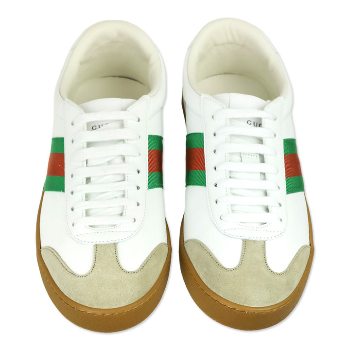 Gucci White Leather Web Stripe Gum Sole Sneakers