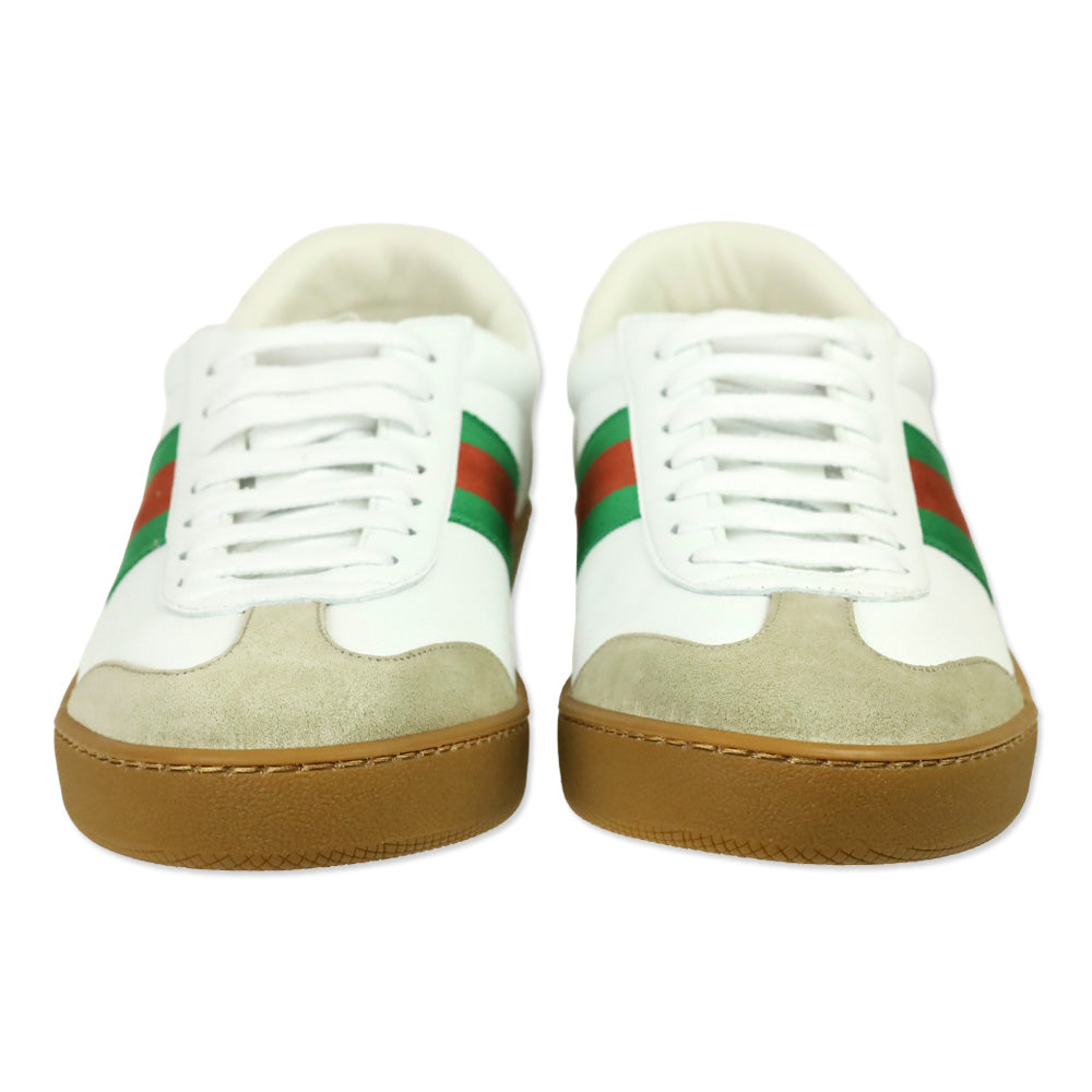 Gucci White Leather Web Stripe Gum Sole Sneakers