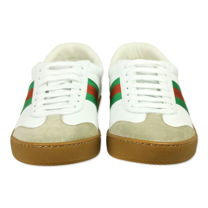 Gucci White Leather Web Stripe Gum Sole Sneakers