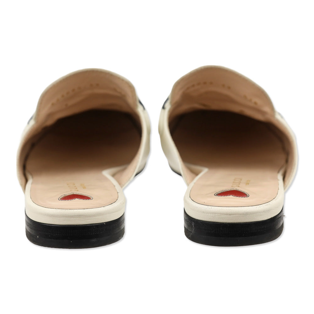 Gucci White Leather Web Stripe Horsebit Princetown Slipper Mule Loafer