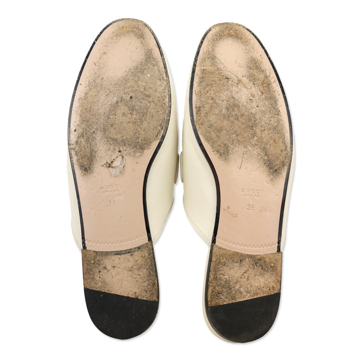 Gucci White Leather Web Stripe Horsebit Princetown Slipper Mule Loafer