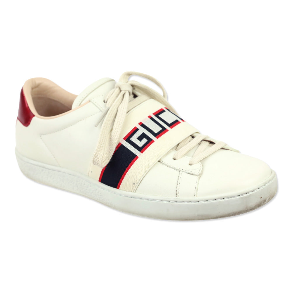 Gucci White/Red/Black Ace Stripe Leather Sneakers