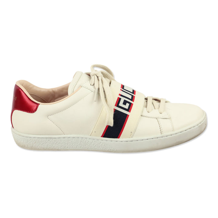 Gucci White/Red/Black Ace Stripe Leather Sneakers