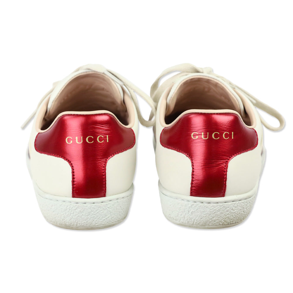 Gucci White/Red/Black Ace Stripe Leather Sneakers