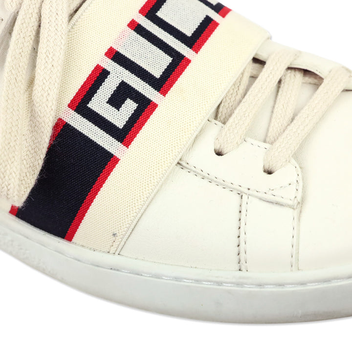 Gucci White/Red/Black Ace Stripe Leather Sneakers