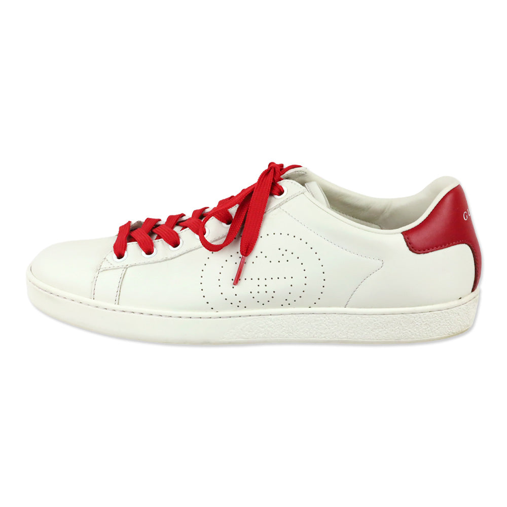 Gucci White Red Interlocking G Micro Soft Leather Sneaker
