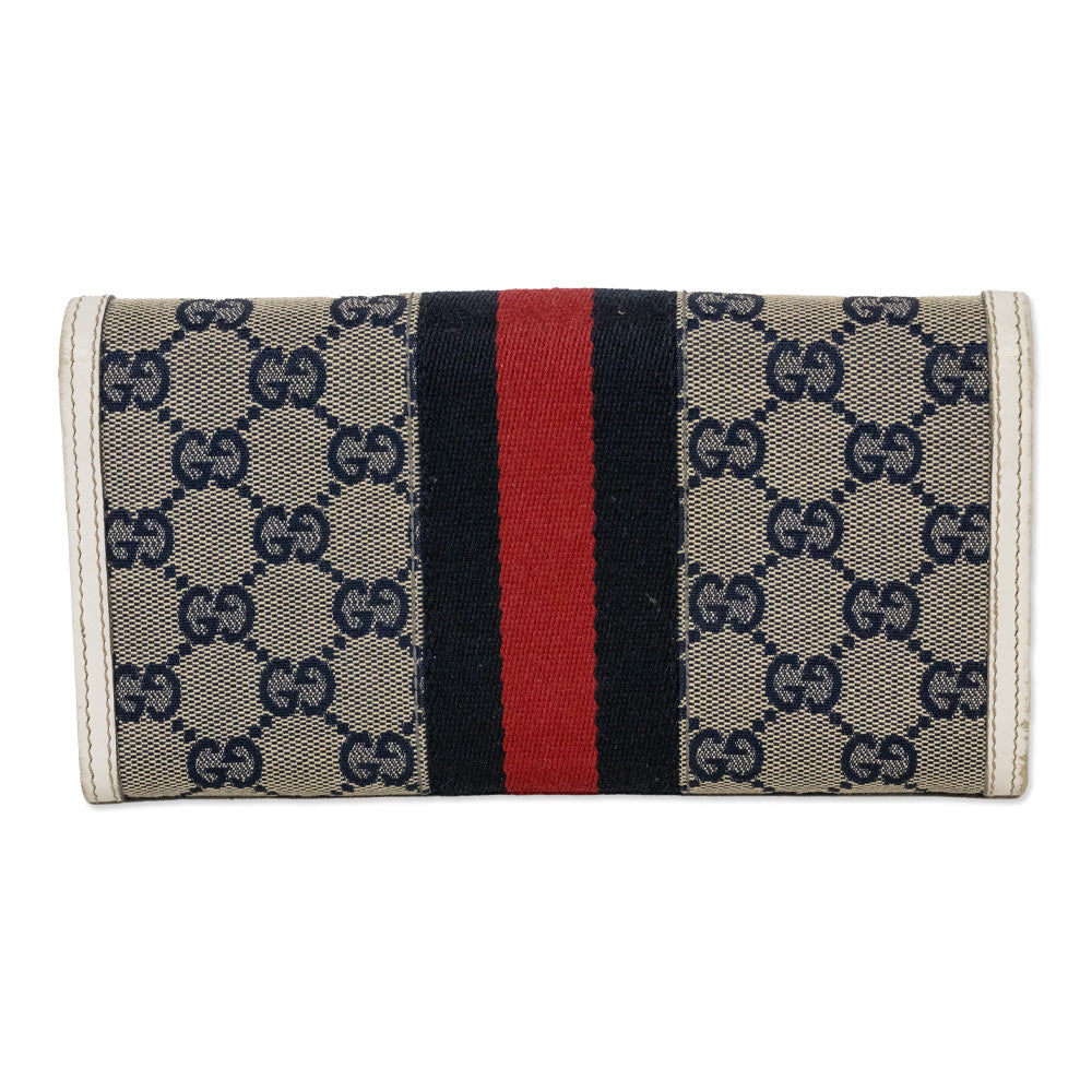 Gucci White/Navy Heritage Horsebit Web Continental Wallet