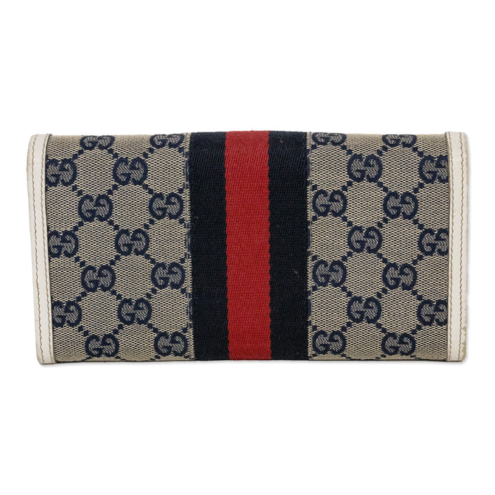 Gucci White/Navy Heritage Horsebit Web Continental Wallet