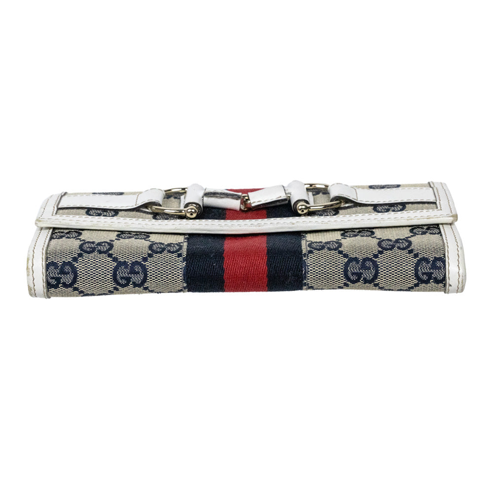 Gucci White/Navy Heritage Horsebit Web Continental Wallet