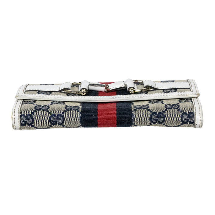 Gucci White/Navy Heritage Horsebit Web Continental Wallet