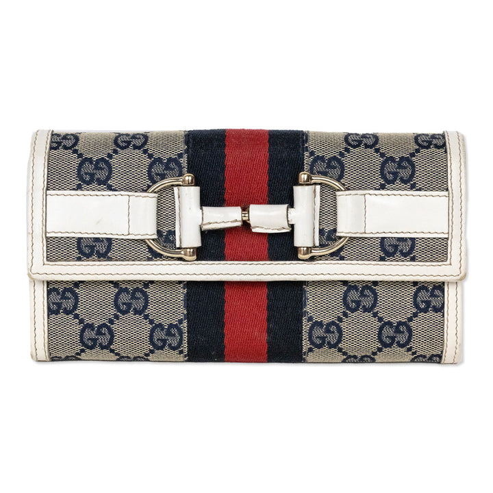 Gucci White/Navy Heritage Horsebit Web Continental Wallet