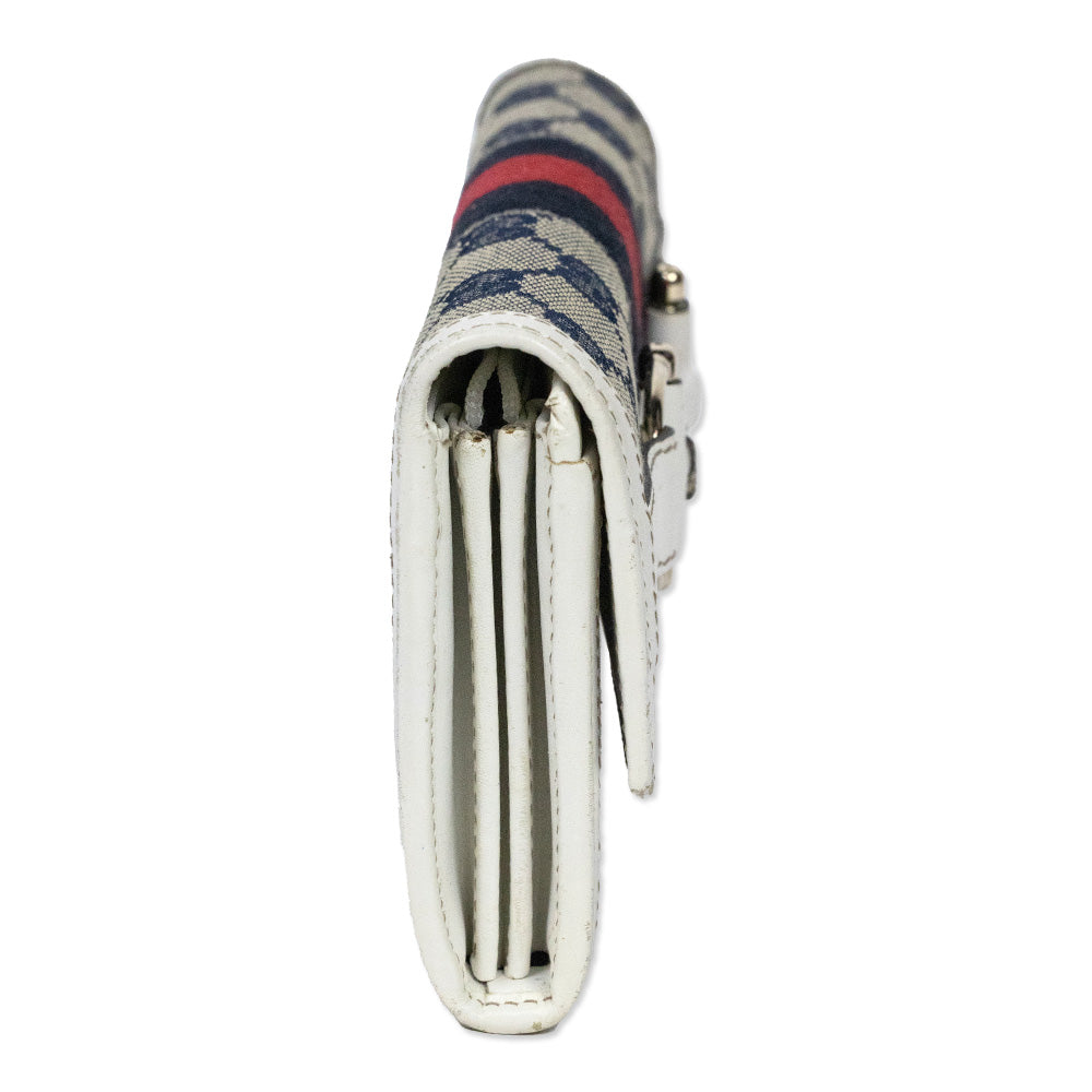 Gucci White/Navy Heritage Horsebit Web Continental Wallet