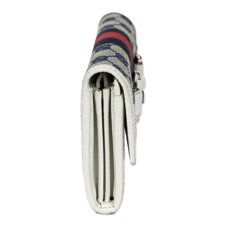 Gucci White/Navy Heritage Horsebit Web Continental Wallet