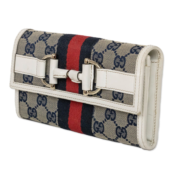 Gucci White/Navy Heritage Horsebit Web Continental Wallet