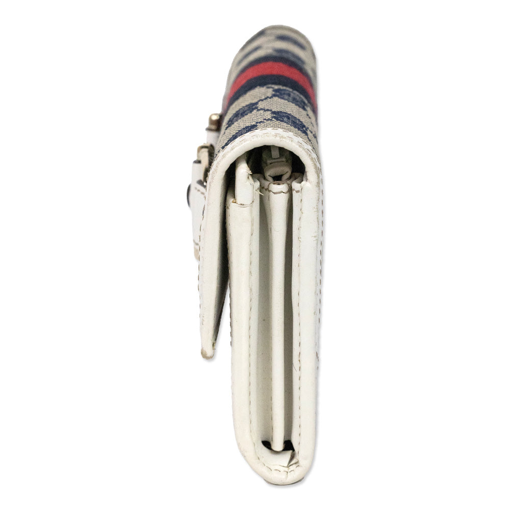 Gucci White/Navy Heritage Horsebit Web Continental Wallet