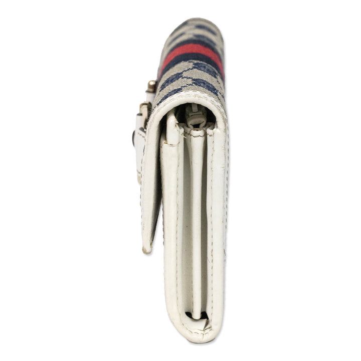 Gucci White/Navy Heritage Horsebit Web Continental Wallet