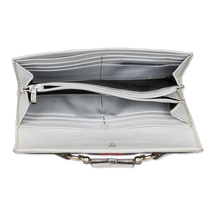 Gucci White/Navy Heritage Horsebit Web Continental Wallet