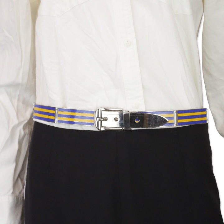 Gucci Yellow/Blue Striped Enamel Metal Belt