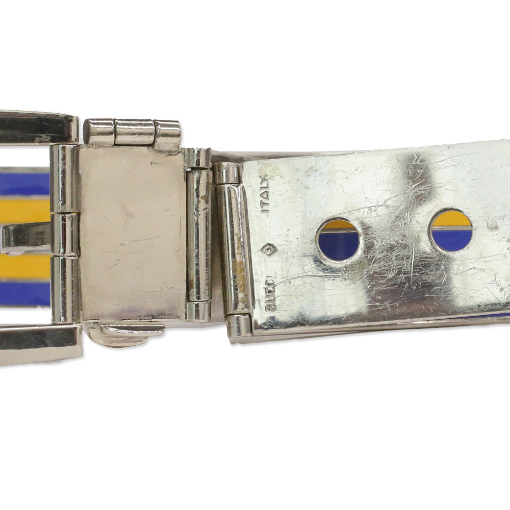 Gucci Yellow/Blue Striped Enamel Metal Belt