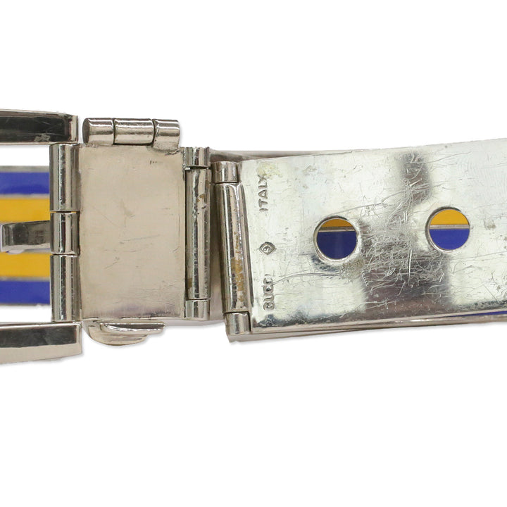 Gucci Yellow/Blue Striped Enamel Metal Belt