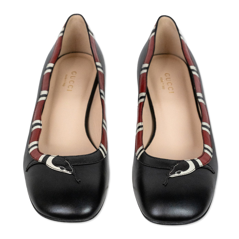 Gucci Yoko King Snake Black Leather Ballet Flats