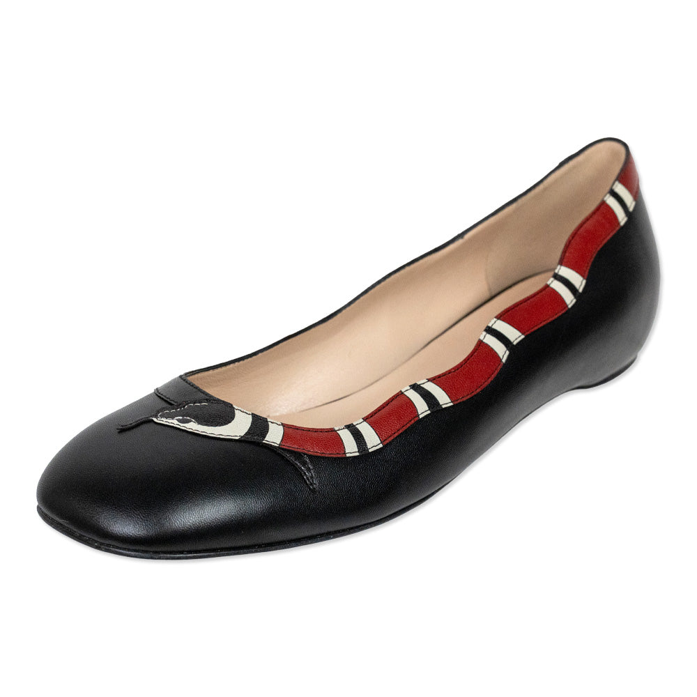 Gucci Yoko King Snake Black Leather Ballet Flats