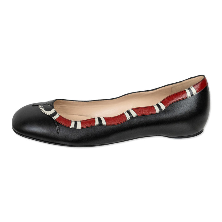 Gucci Yoko King Snake Black Leather Ballet Flats