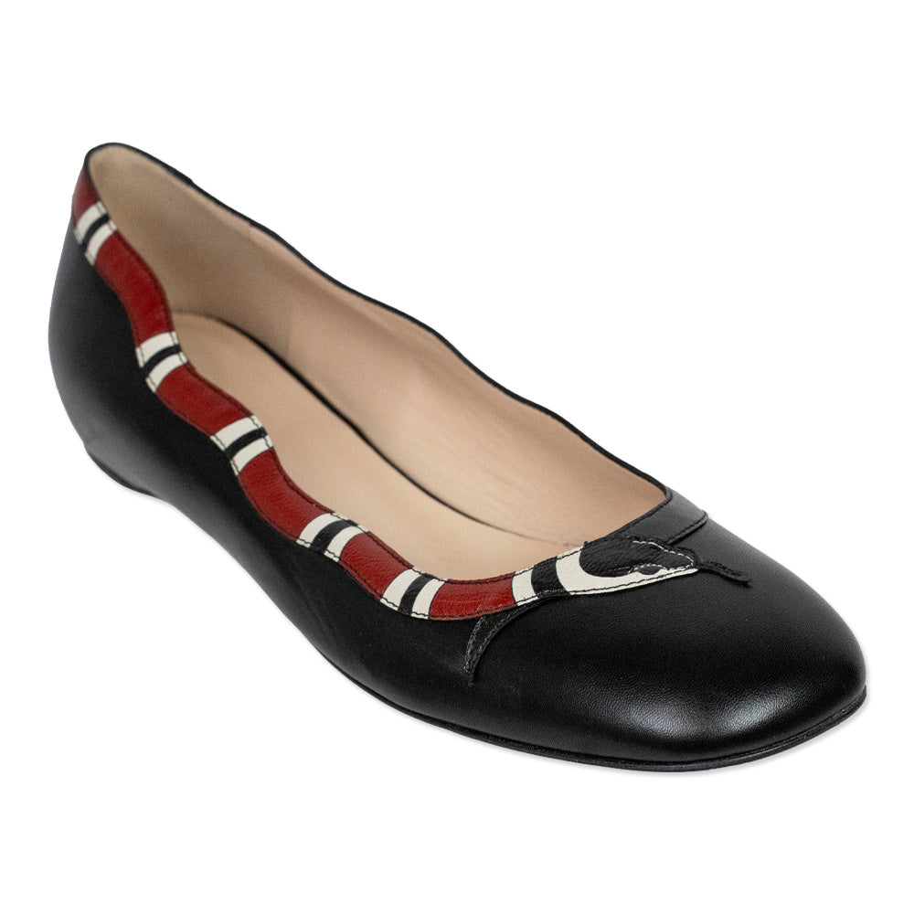 Gucci Yoko King Snake Black Leather Ballet Flats