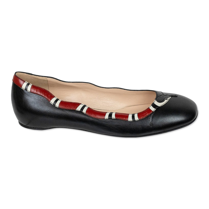 Gucci Yoko King Snake Black Leather Ballet Flats