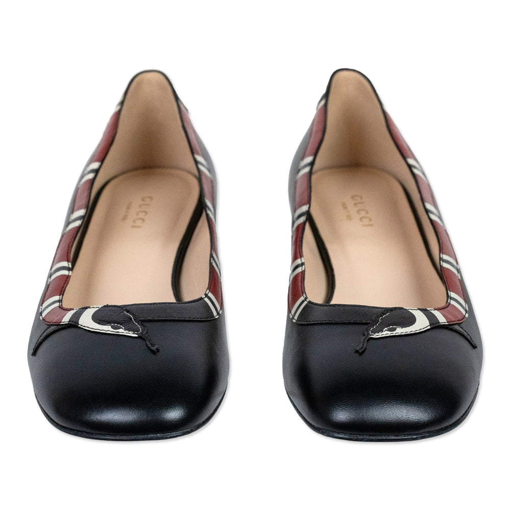 Gucci Yoko King Snake Black Leather Ballet Flats