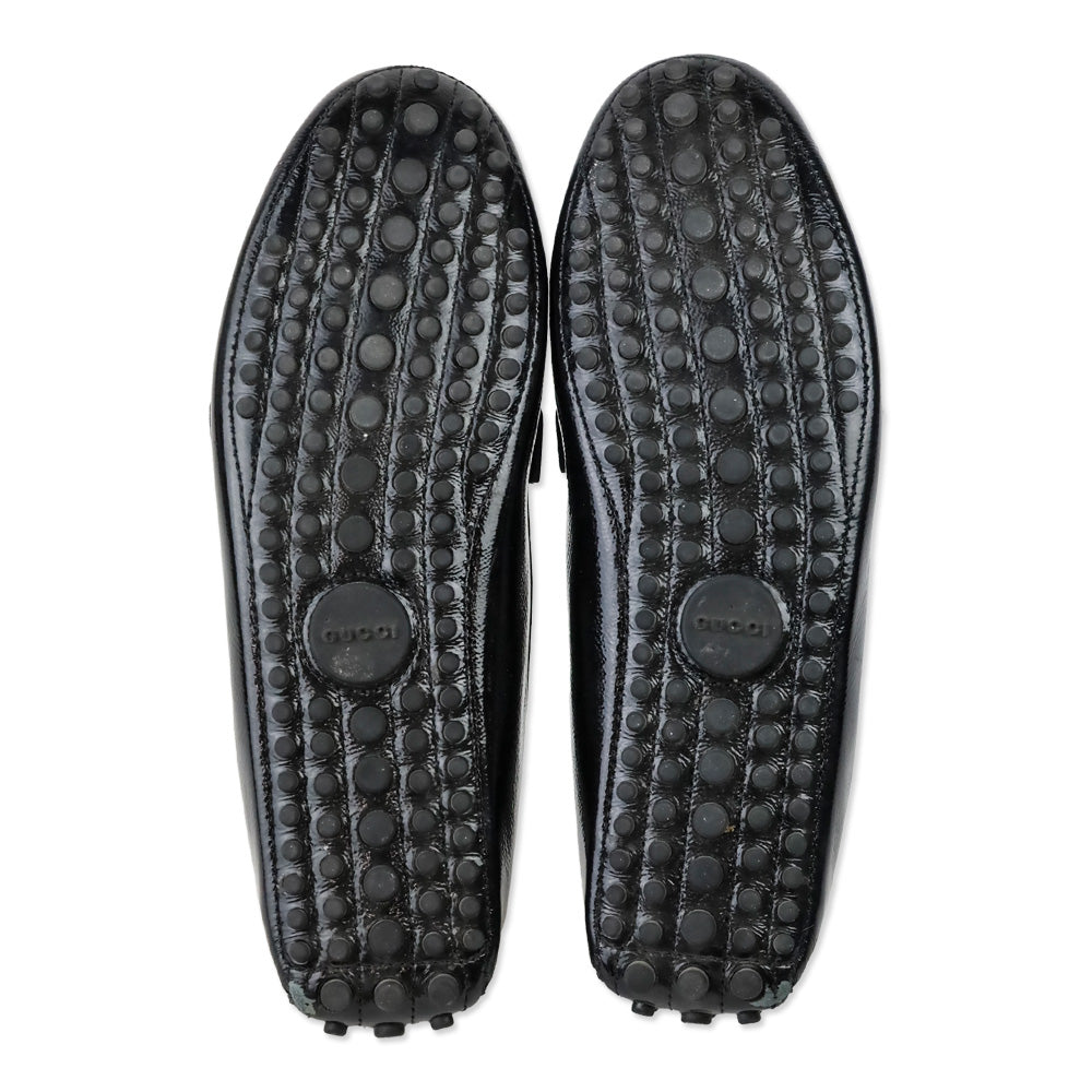 Gucci Black Patent Sachelin Sport Driver Moccasin Loafer