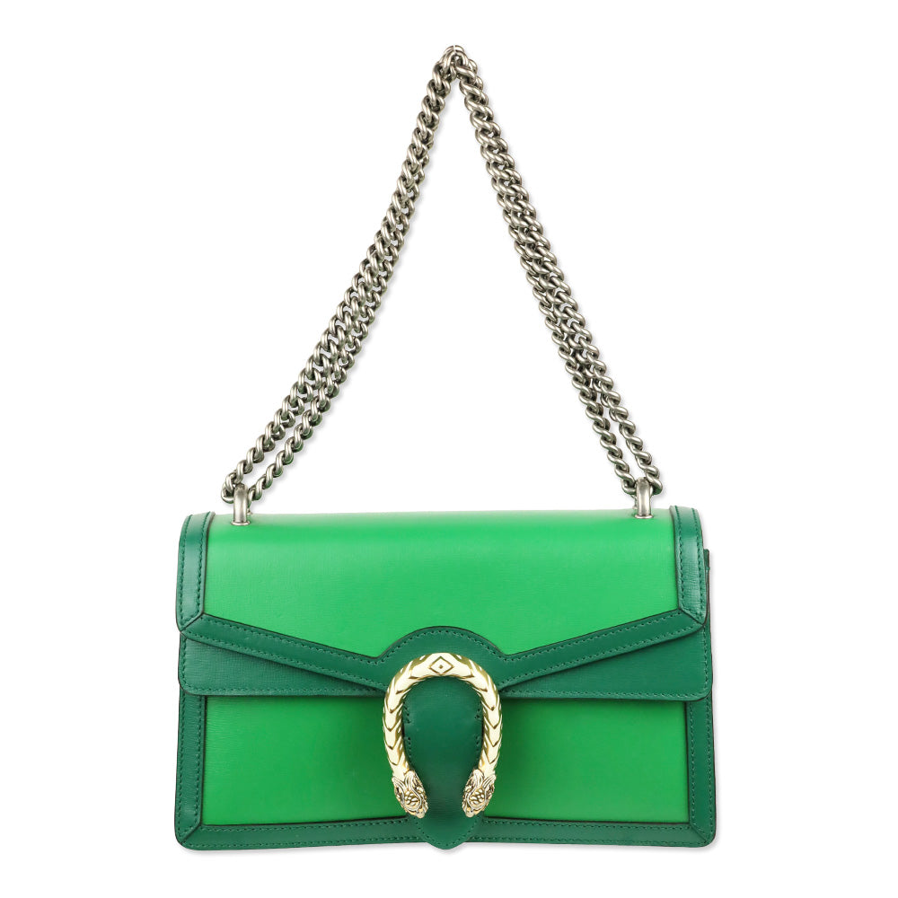 Gucci Emerald Green Calfskin Off-White Enamel Dionysus Shoulder Bag