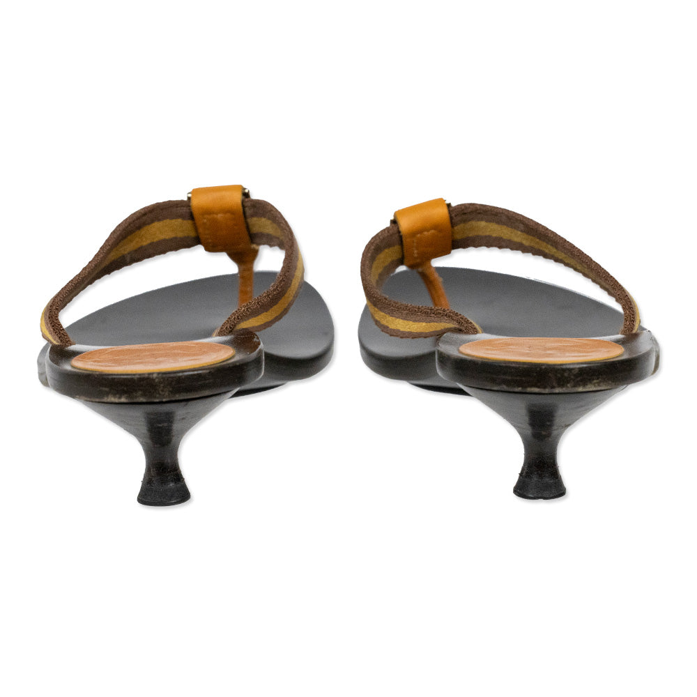 Gucci Orange/Brown Nylon Interlocking G Kitten Heel Thong Sandals