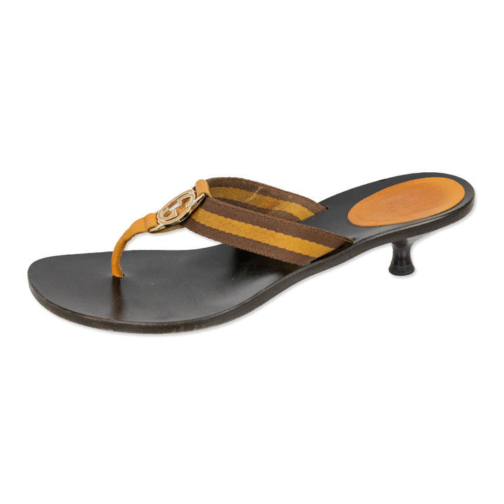 Gucci Orange/Brown Nylon Interlocking G Kitten Heel Thong Sandals