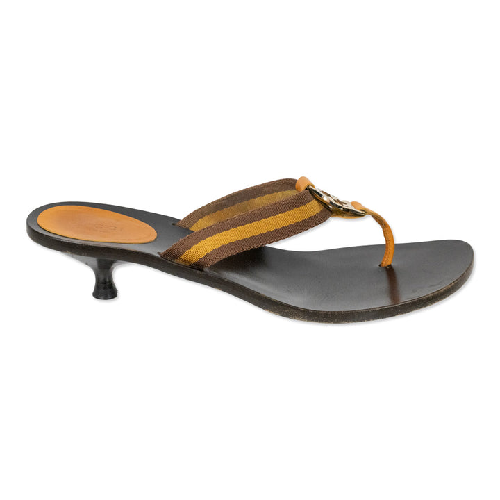 Gucci Orange/Brown Nylon Interlocking G Kitten Heel Thong Sandals