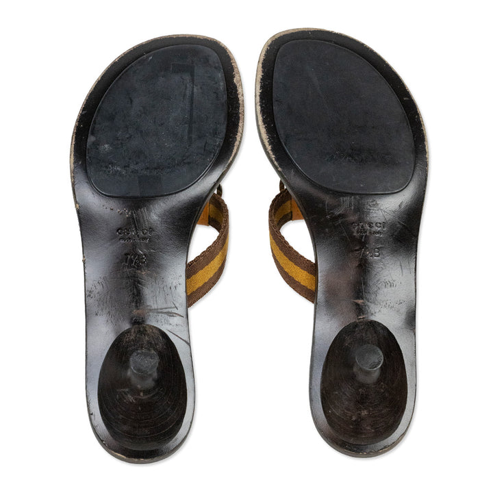 Gucci Orange/Brown Nylon Interlocking G Kitten Heel Thong Sandals