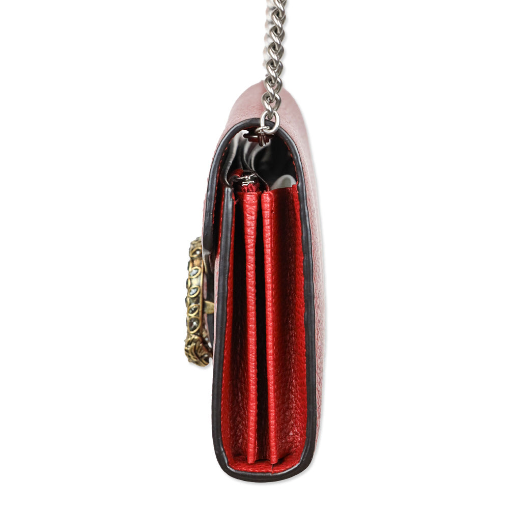 Gucci Red Pebble Leather Dionysus Wallet on Chain