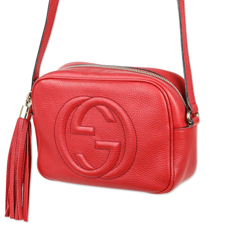Gucci Red Pebbled Leather Soho Disco Crossbody Bag