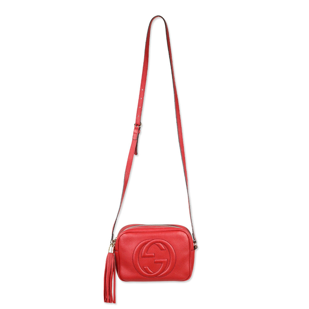 Gucci Red Pebbled Leather Soho Disco Crossbody Bag