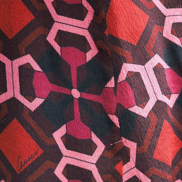 Gucci Red/Pink Geometric Print Silk Bow Neck Blouse