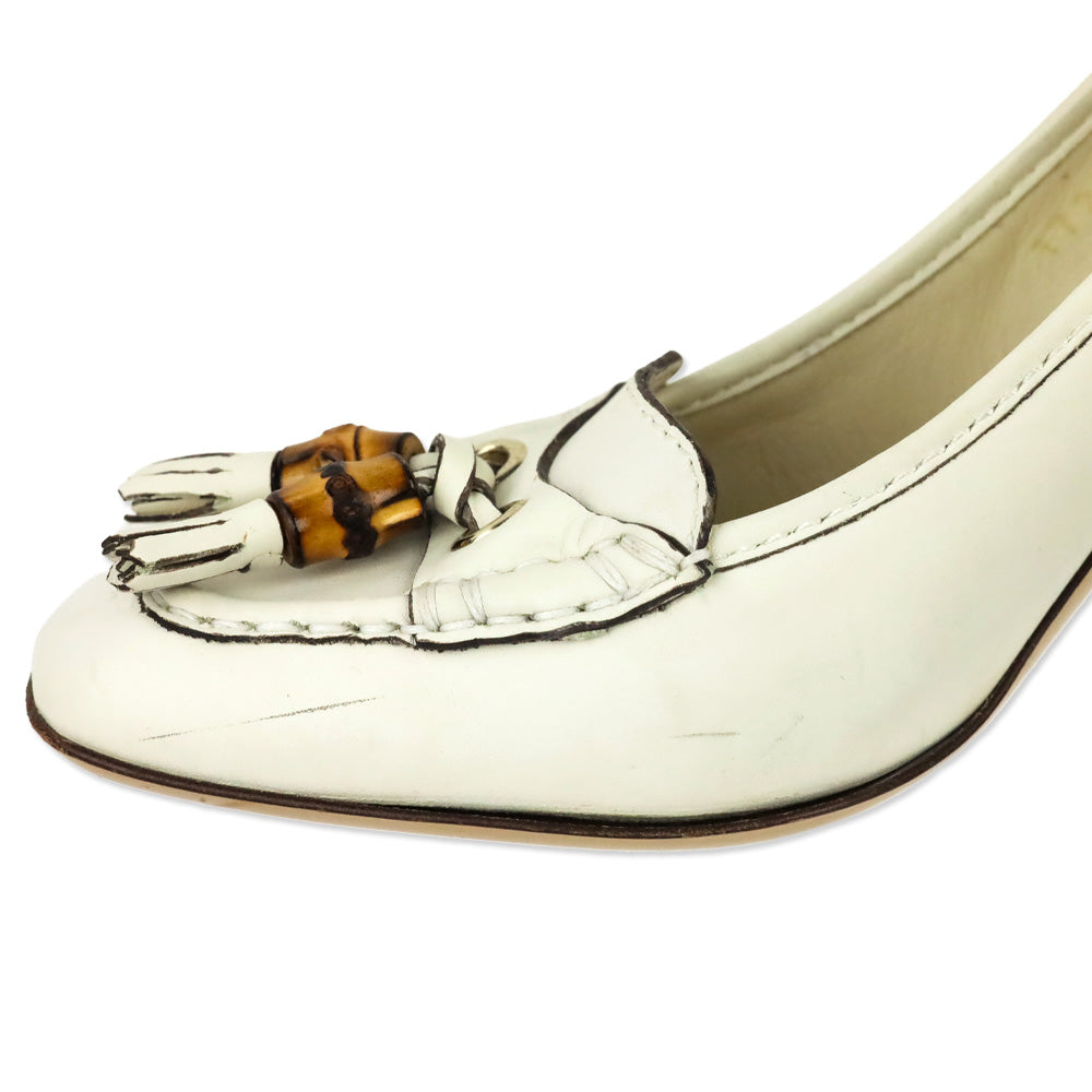 Gucci Resort 2007 White Leather Bamboo Tassel Loafer Pumps