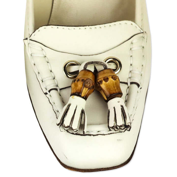 Gucci Resort 2007 White Leather Bamboo Tassel Loafer Pumps