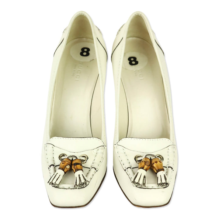 Gucci Resort 2007 White Leather Bamboo Tassel Loafer Pumps